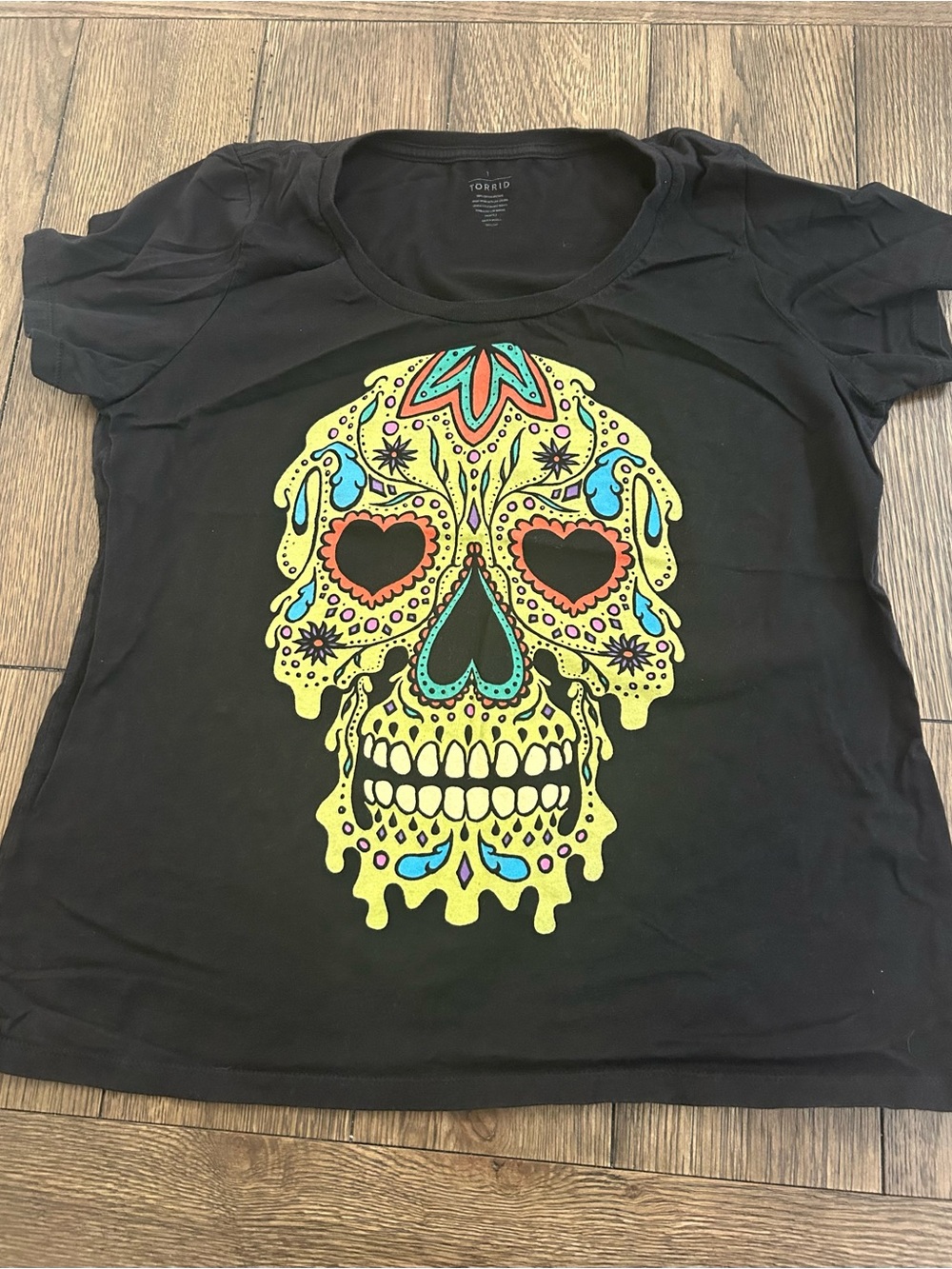 torrid Black Tee with Neon Sugar Skull Graphic